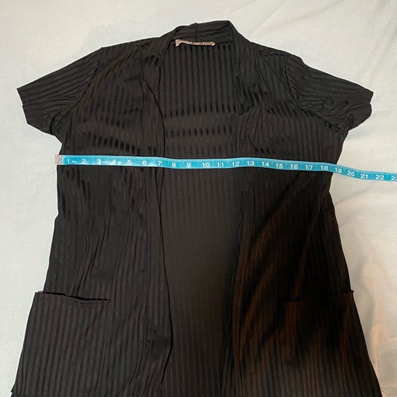 Short Sleeve, Long Open-Front Ribbed Cardigan, Black - Picture 3 of 4